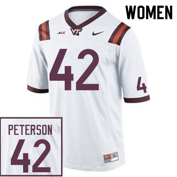 Women #42 Michael Peterson Virginia Tech Hokies College Football Jerseys Sale-White - Click Image to Close